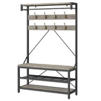 Meuble d'entrée avec banc à chaussures et étagères de rangement – Noir / Gris / Marron, 1 personne