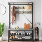 Meuble d'entrée avec banc à chaussures et étagères de rangement – Noir / Gris / Marron, 1 personne
