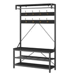 Meuble d'entrée avec banc à chaussures et étagères de rangement – Noir / Gris / Marron, 1 personne