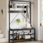 Meuble d'entrée avec banc à chaussures et étagères de rangement – Noir / Gris / Marron, 1 personne
