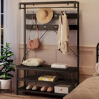 Meuble d'entrée avec banc à chaussures et étagères de rangement – Noir / Gris / Marron, 1 personne