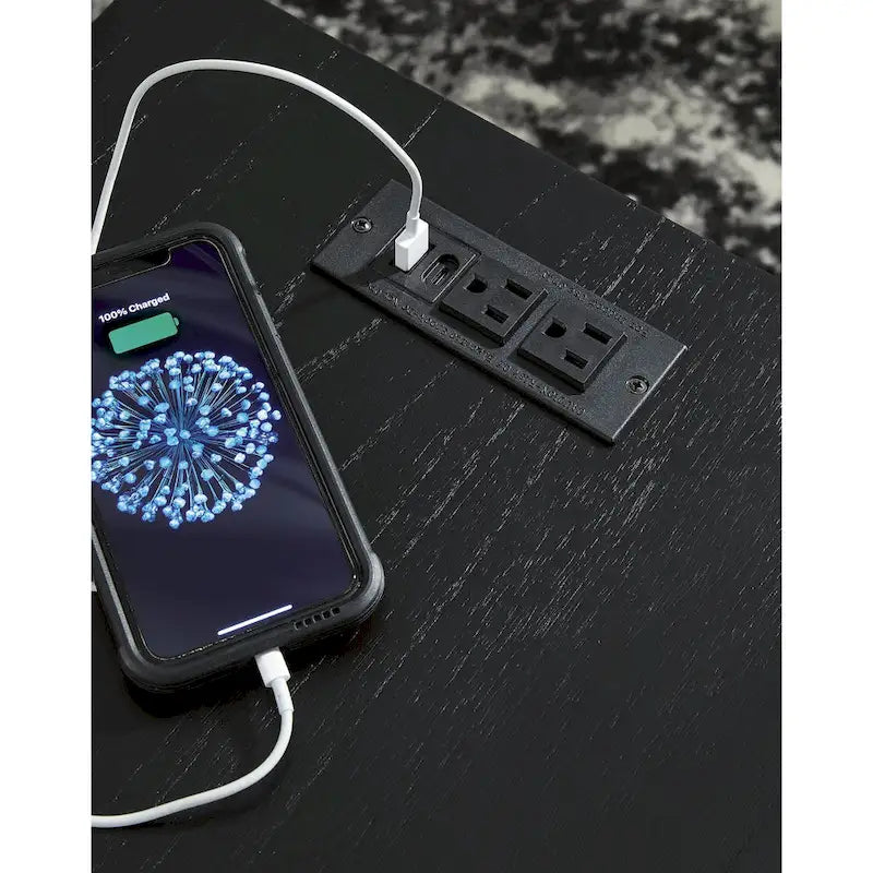 Table d'appoint noire avec ports USB, 1 personne, style contemporain