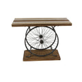 Console industrielle marron/bleu, plateau en bois à lattes avec cadre à double roue, 1 pièce