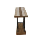 Console industrielle marron/bleu, plateau en bois à lattes avec cadre à double roue, 1 pièce