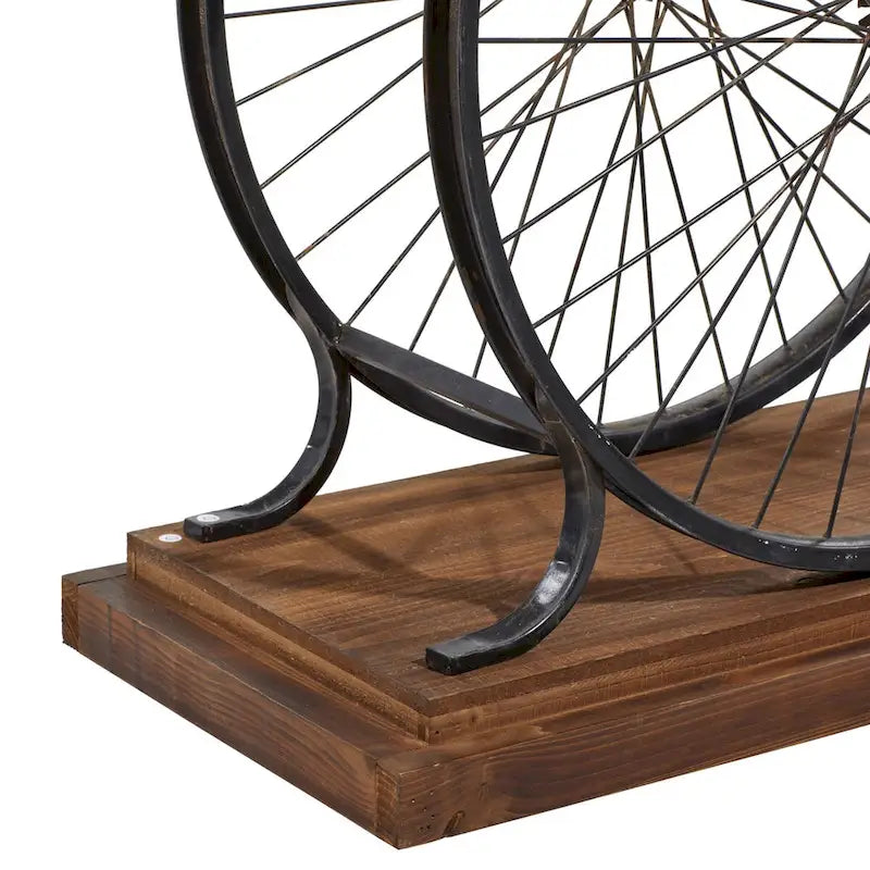 Console industrielle marron/bleu, plateau en bois à lattes avec cadre à double roue, 1 pièce