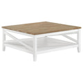 Table basse carrée marron et blanc, plateau en bois rustique, MDF
