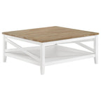 Table basse carrée marron et blanc, plateau en bois rustique, MDF
