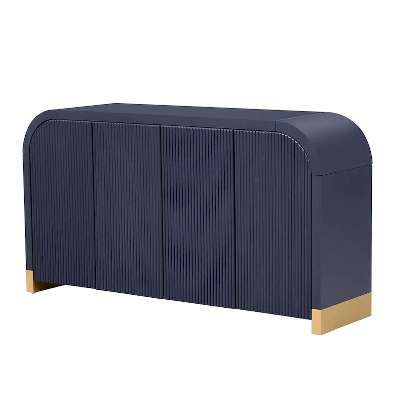 Meuble de rangement 3 portes à motif de vagues blanc/bleu marine/noir et or, 2 personnes