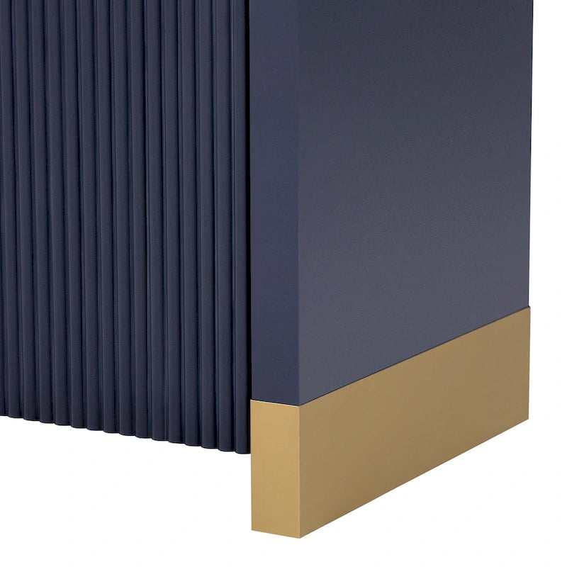Meuble de rangement 3 portes à motif de vagues blanc/bleu marine/noir et or, 2 personnes