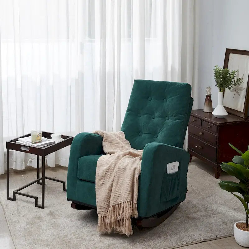 Fauteuil d'appoint vert antique à dossier haut, en tissu, une place
