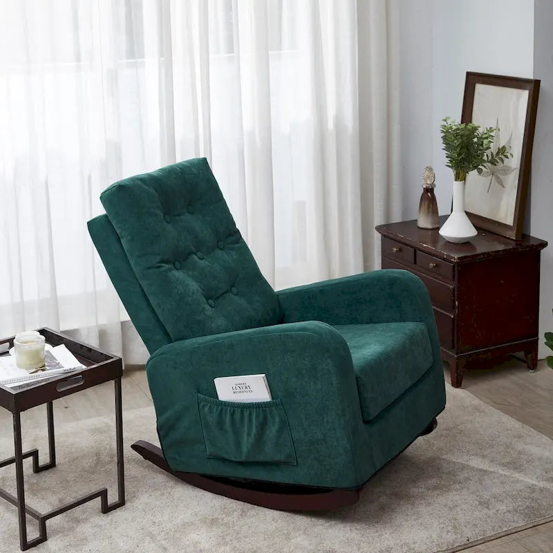 Fauteuil d'appoint vert antique à dossier haut, en tissu, une place
