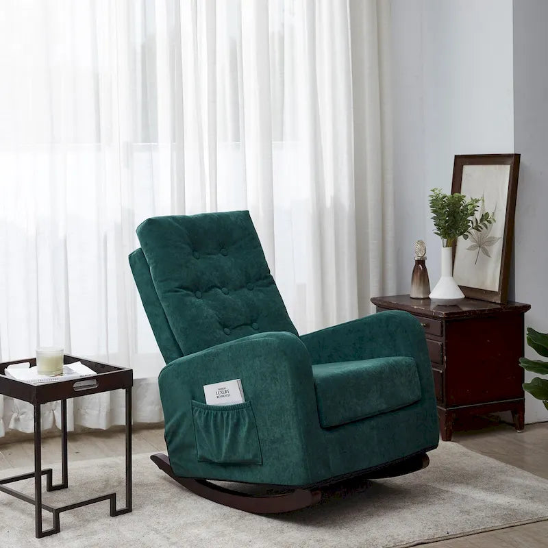 Fauteuil d'appoint vert antique à dossier haut, en tissu, une place