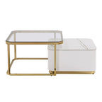 Tables basses gigognes carrées Golden White / Golden Black avec 2 tiroirs, lot de 2