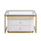 Tables basses gigognes carrées Golden White / Golden Black avec 2 tiroirs, lot de 2