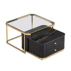Tables basses gigognes carrées Golden White / Golden Black avec 2 tiroirs, lot de 2