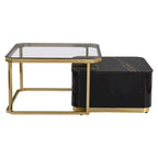 Tables basses gigognes carrées Golden White / Golden Black avec 2 tiroirs, lot de 2