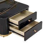 Tables basses gigognes carrées Golden White / Golden Black avec 2 tiroirs, lot de 2