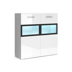Bahut vitré 2 portes avec éclairage LED, blanc semi-brillant / chêne San Remo