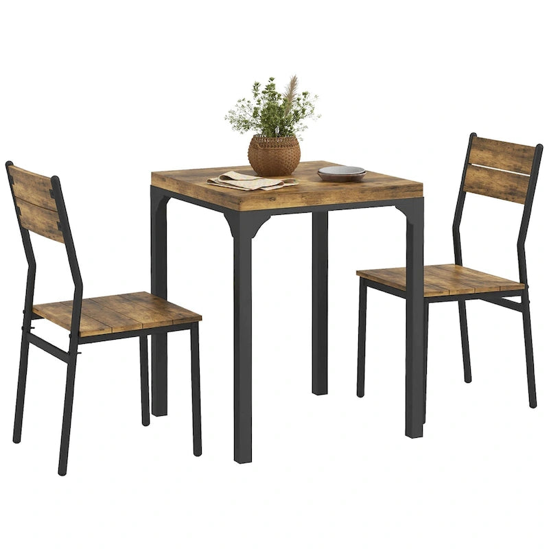 Ensemble de salle à manger 3 pièces, hauteur comptoir, marron rustique, pour 2 personnes, chaises à dossier ajouré