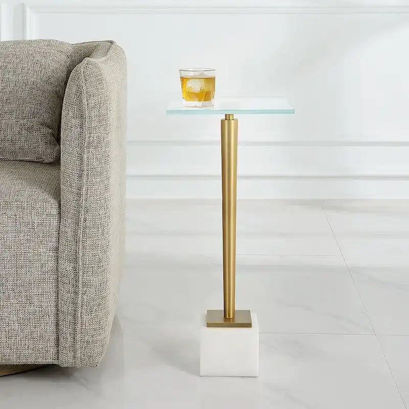 Table d'appoint d'appoint moderne glamour en laiton et blanc