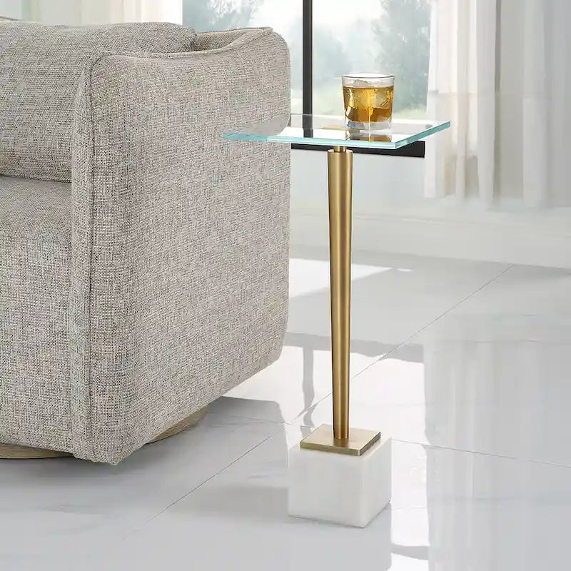 Table d'appoint d'appoint moderne glamour en laiton et blanc