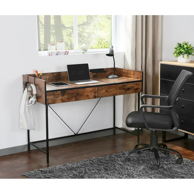 Bureau moderne pour 1 personne avec finition rustique marron/noyer et ciment