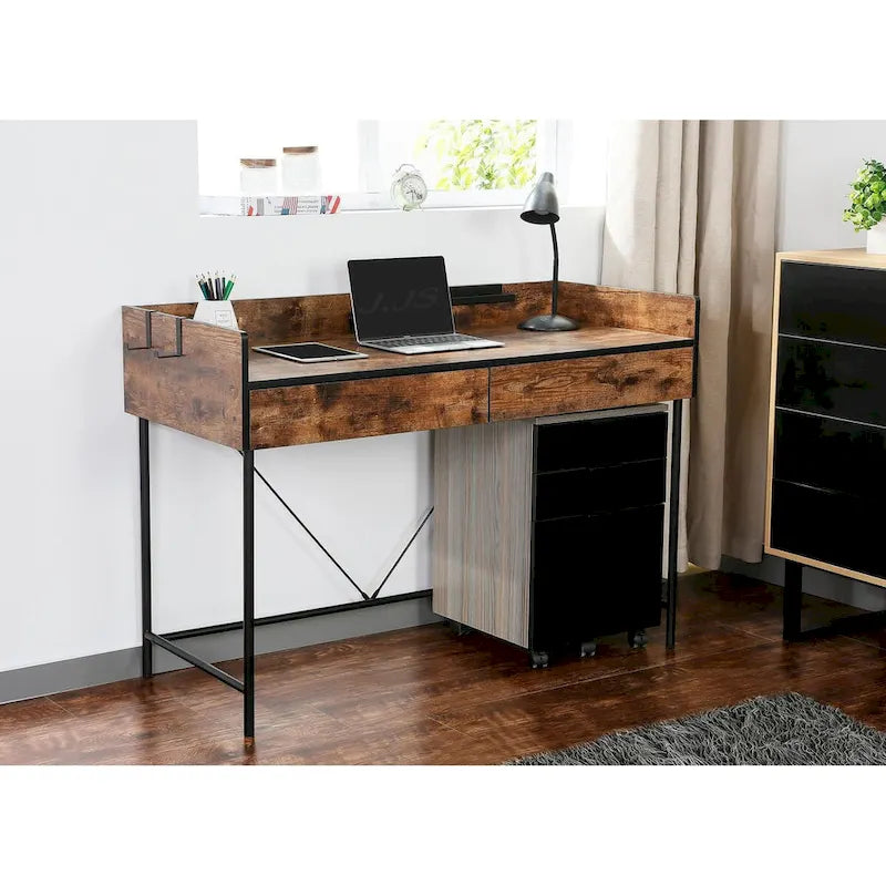Bureau moderne pour 1 personne avec finition rustique marron/noyer et ciment