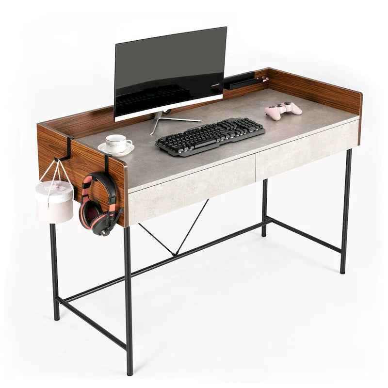 Bureau moderne pour 1 personne avec finition rustique marron/noyer et ciment