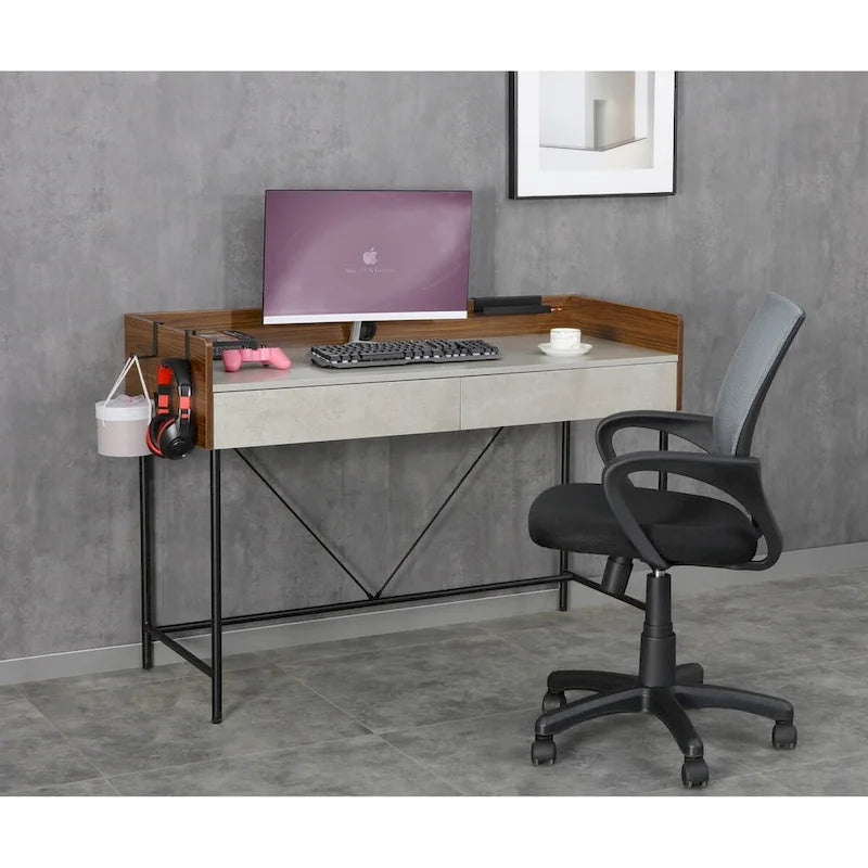 Bureau moderne pour 1 personne avec finition rustique marron/noyer et ciment