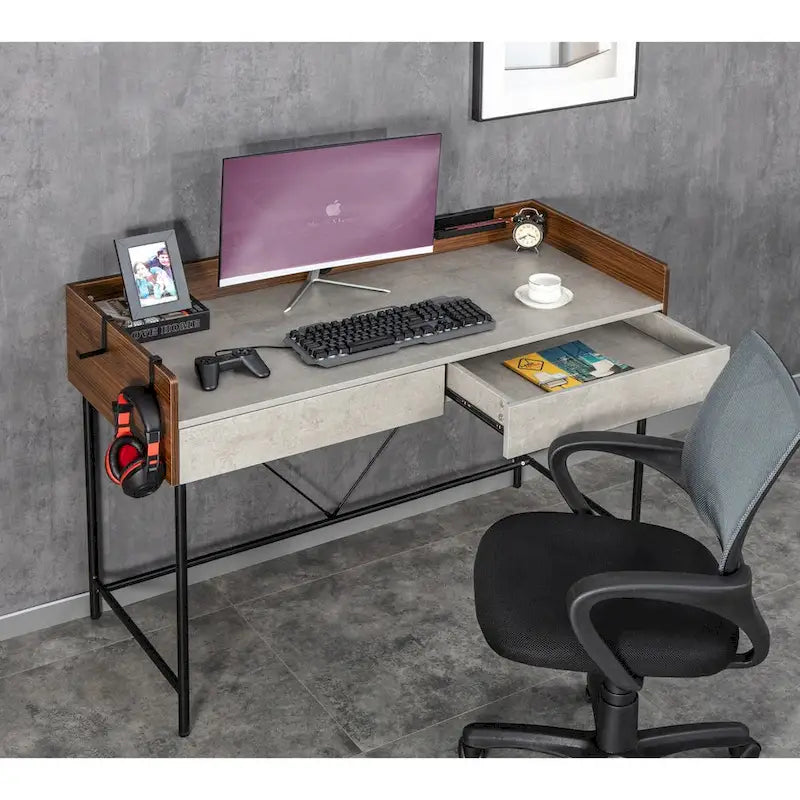 Bureau moderne pour 1 personne avec finition rustique marron/noyer et ciment