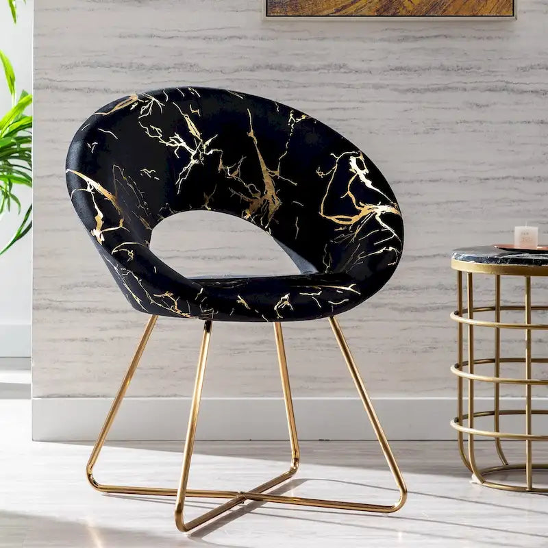 Fauteuil d'appoint en velours noir / vert foncé / gris avec motif doré, une place