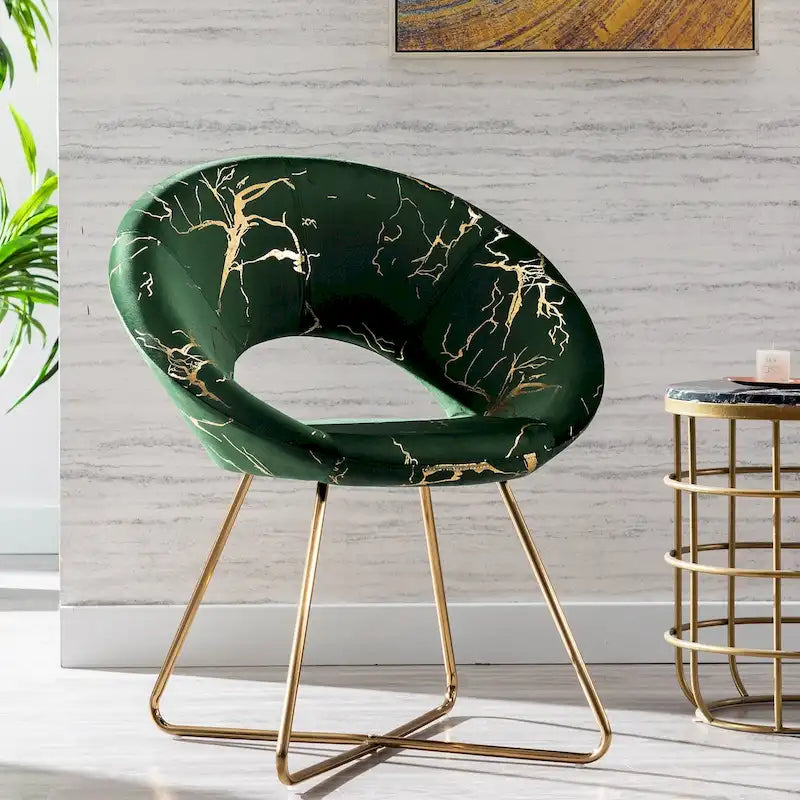 Fauteuil d'appoint en velours noir / vert foncé / gris avec motif doré, une place