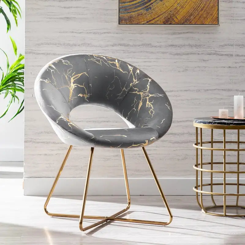 Fauteuil d'appoint en velours noir / vert foncé / gris avec motif doré, une place