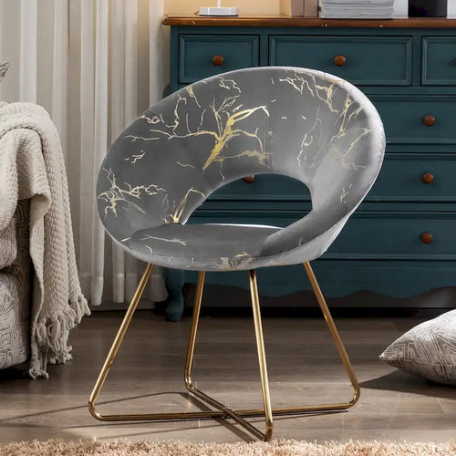 Fauteuil d'appoint en velours noir / vert foncé / gris avec motif doré, une place