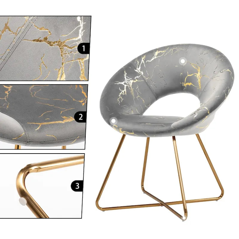 Fauteuil d'appoint en velours noir / vert foncé / gris avec motif doré, une place