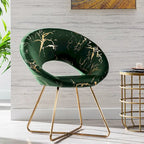 Fauteuil d'appoint en velours noir / vert foncé / gris avec motif doré, une place