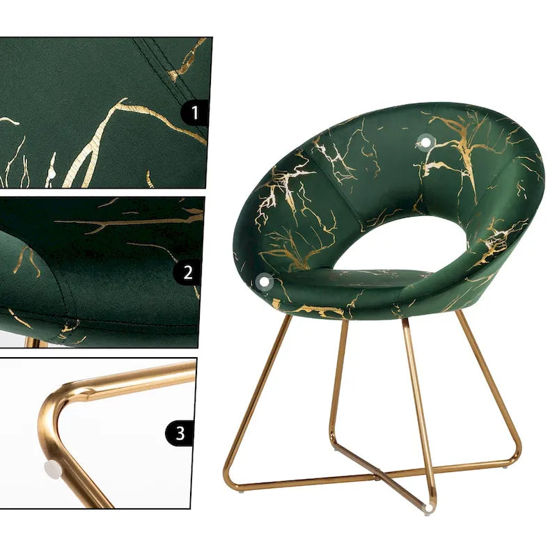 Fauteuil d'appoint en velours noir / vert foncé / gris avec motif doré, une place