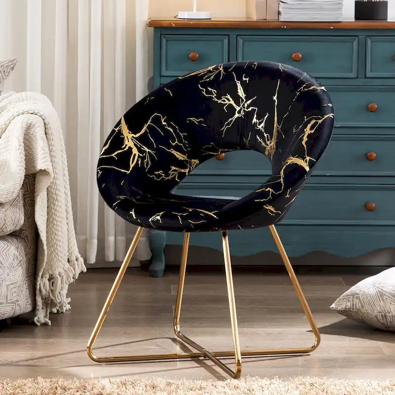 Fauteuil d'appoint en velours noir / vert foncé / gris avec motif doré, une place