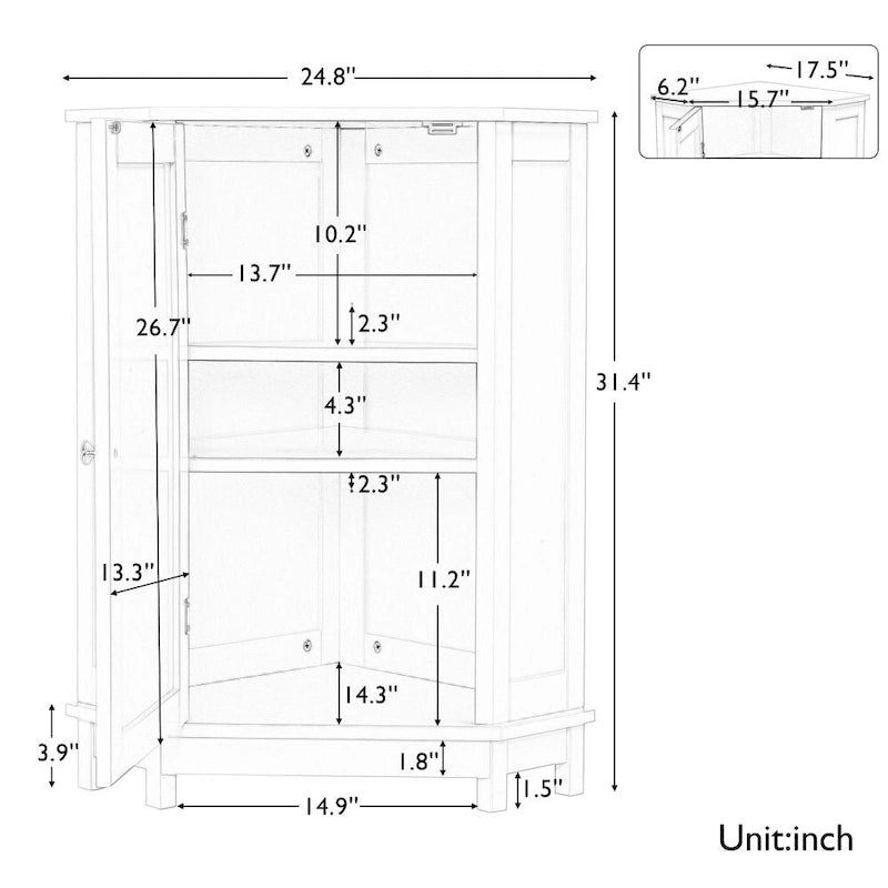 Meuble d'angle noir à 2 portes, 3 niveaux, pour 1 personne