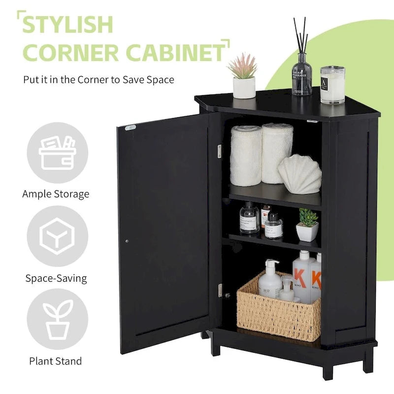 Meuble d'angle noir à 2 portes, 3 niveaux, pour 1 personne